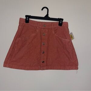 Free People Corduroy Pink Button-Front Skirt